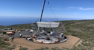 The LST-4 is one of the three telescopes currently under construction at the Roque de los Muchachos Observatory, La Palma (Photo: Alice Donini)